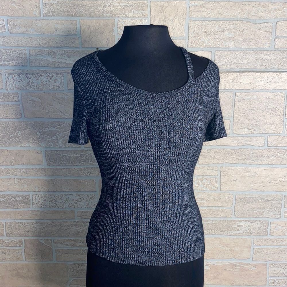 Charlotte Russe Stretchy Gray Tee Open Shoulder S